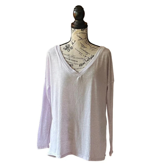 Victoria's Secret Flax Blend Loose-Fit V-Neck Top Pale Lavender Heather Size M - Picture 2 of 11